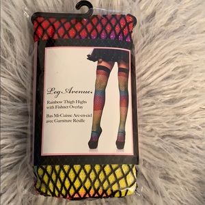 Rainbow Thigh Highs with Fishnet Overlay